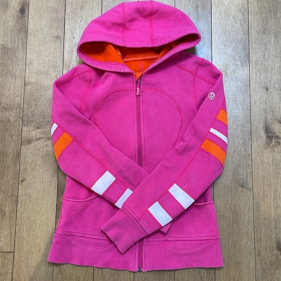 Lululemon Womens scuba hoodie US6 Pink Orange Stripes Zip Up Jacket vintage - Picture 10 of 12